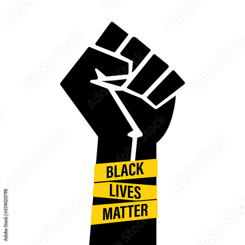 Black Lives Matter movement, clenched fist and text isolated on white background. Printable poster or banner for your design.