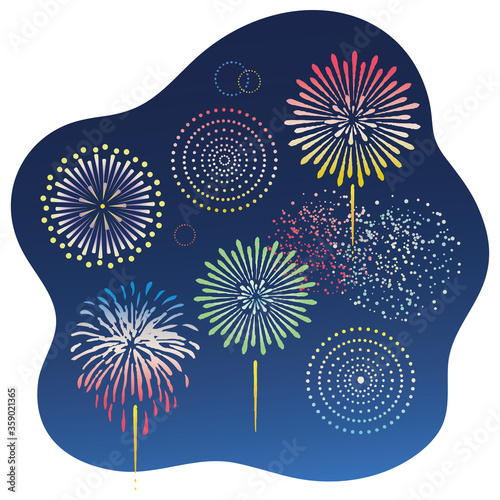 Illustration of night sky and fireworks