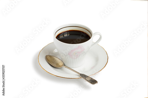 Black coffee in cup isolated on white background