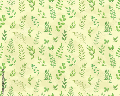 Seamless watercolor green leaves pattern