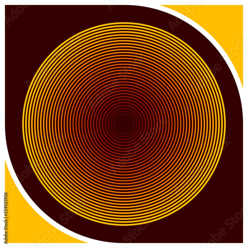vector illustration abstract geometric symbol with concentric circles on a brown background with yellow triangles and white stroke