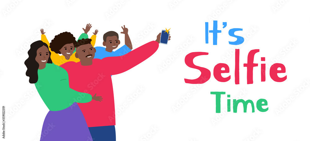 Fototapeta premium selfie time happy african american family taking picture with smartphone
