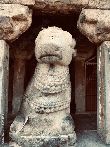 Monolithic Bull Nandhi statue at Brihadeeswarar temple in Thanjavur, Tamil nadu photo