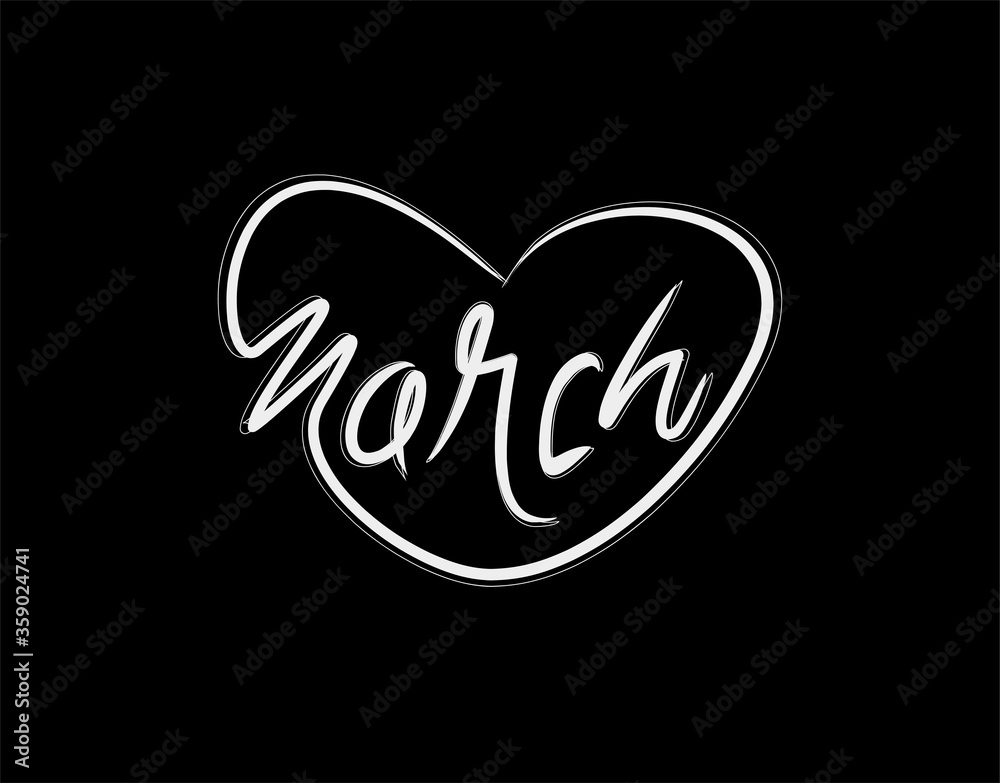 March Lettering Text on black background in vector illustration