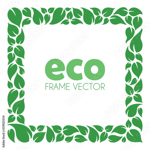 Green leaves frame vector, ecologic square borders illustration