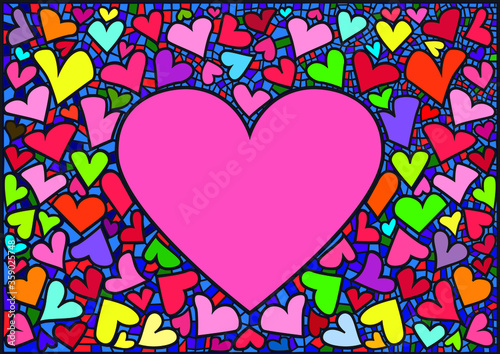 heart pink design colorful stained glass background illustration vector