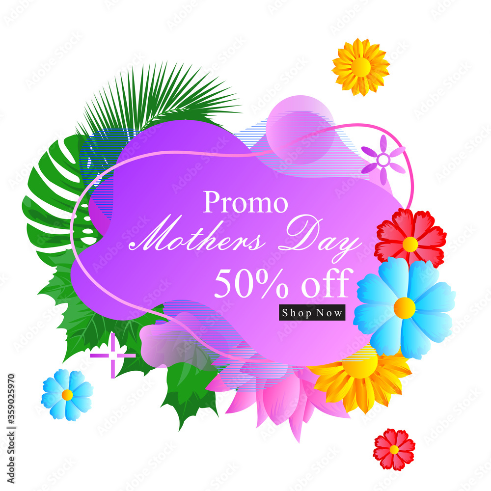 promo mother day half price background floral frame with flowers for social media promotion and advertisement
