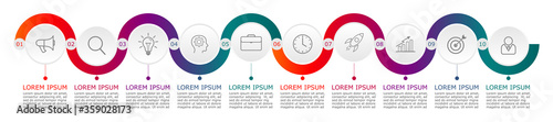 Business infographic Vector with 10 steps.Used for presentation,information,education,connection,marketing, project,strategy,technology,learn,brainstorm,creative,growth,abstract,stairs,idea,text,work.