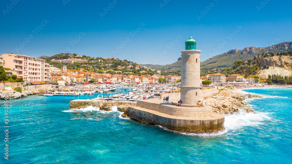 Panoramic view of the fishing village of Cassis near Marseille, Provence, South France, Europe, Mediterranean sea