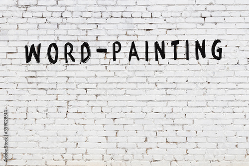 Schilderij op canvas White wall with black paint inscription word-painting on it