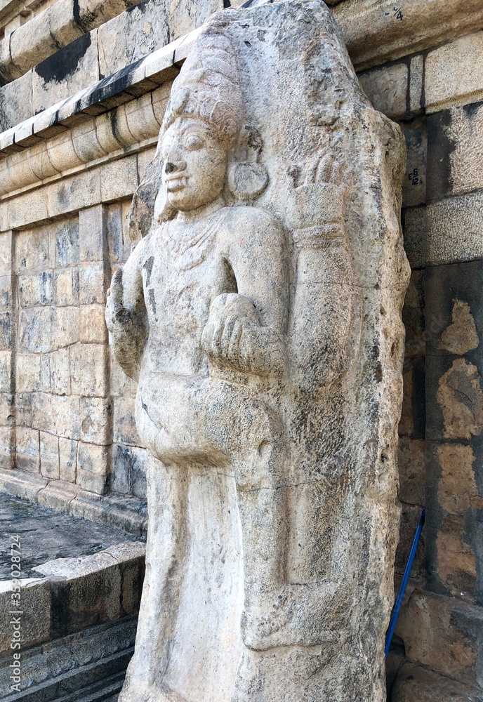 Stone statue of Hindu God in Brihadeeswar temple in Gangaikonda Cholapuram, Tamil nadu