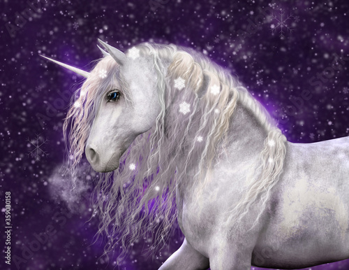 Obraz na plátně Snow Unicorn with Purple Background