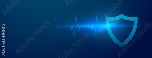 medical shield banner with cardiograph heart beat lines