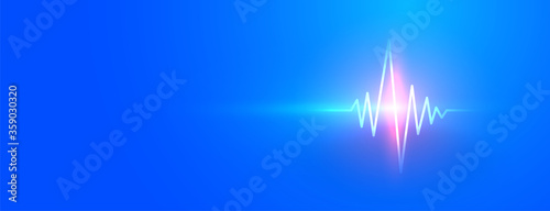 blue medical banner with glowing heartbeat line