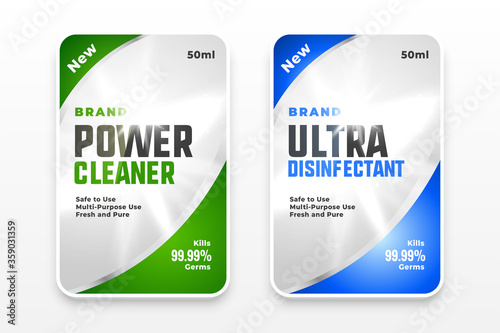disinfectant and cleaner labels template design concept