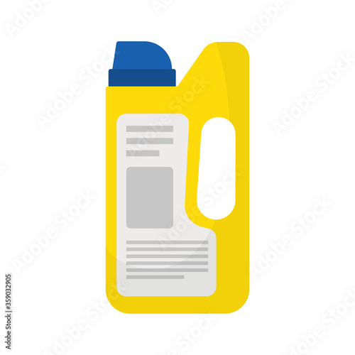 Yellow plastic container for washing or laundry detergent powder with blue lid