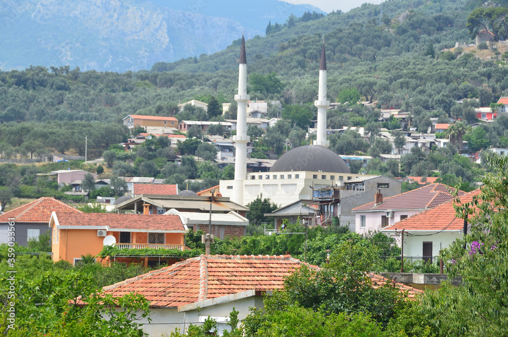 Dome and minarets of Selimiye mosque in Old Bar, Montenegro