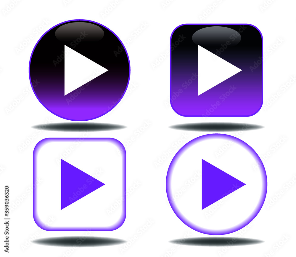 purple play button icon set. Icon with shadow. purple play button icon set. Icon with shadow.