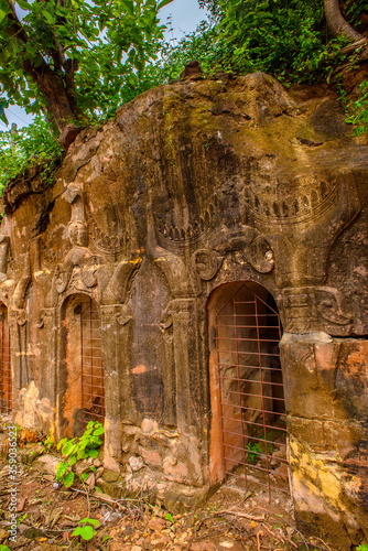 Fototapeta Naklejka Na Ścianę i Meble -  It's Phowintaung (Mountain of Isolated Solitary Meditation), a Buddhist cave complex, Yinmabin Township, Monywa District, Sagaing Region, Northern Burma (Myanmar)
