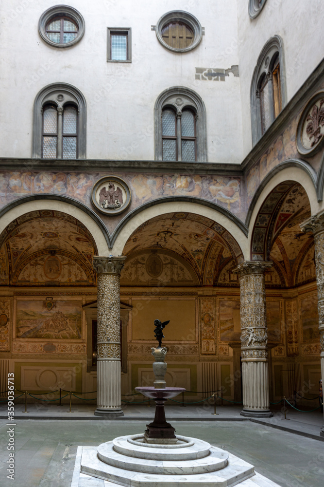 Closeup view of front of Palazzo Vecchio (Old Palace) in Florence