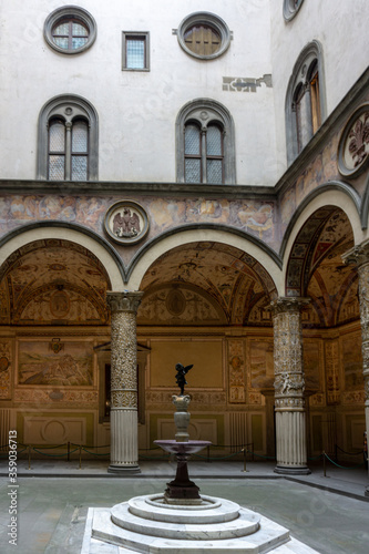 Closeup view of front of Palazzo Vecchio  Old Palace  in Florence