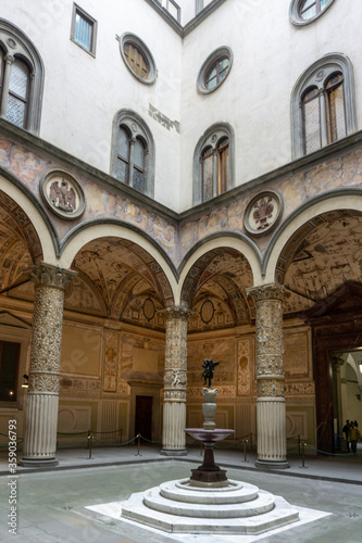 Closeup view of front of Palazzo Vecchio (Old Palace) in Florence © marcodotto