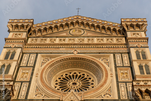 Details of Cathedral of Saint Mary of the Flower  called Cattedrale di Santa Maria del Fiore in Florence Tuscany. Also known Cathedral of Florence or Duomo Di Firenze.