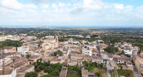Aerial view of the village church S'Alqueria Blanca