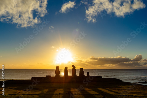 Easter Island, Moais Tahai Archaeological Complex, Rapa Nui National Park, Chile. photo