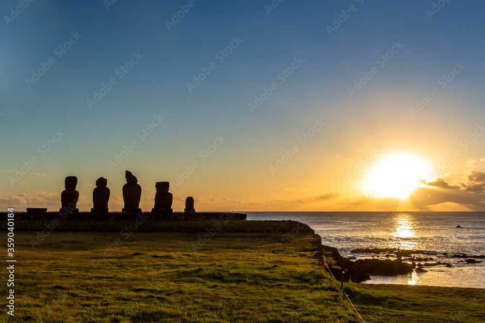 Easter Island, Moais Tahai Archaeological Complex, Rapa Nui National Park, Chile.