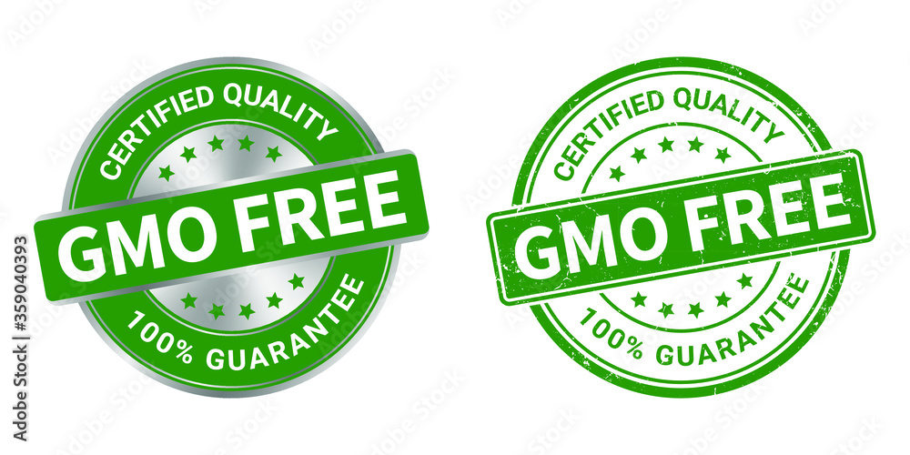 GMO free vector grunge stamp and silver label