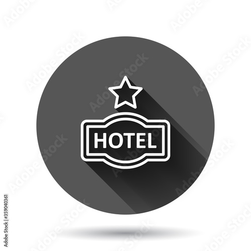 Hotel 1 star sign icon in flat style. Inn vector illustration on black round background with long shadow effect. Hostel room information circle button business concept.