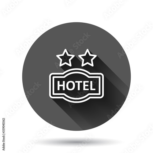 Hotel 2 stars sign icon in flat style. Inn vector illustration on black round background with long shadow effect. Hostel room information circle button business concept.