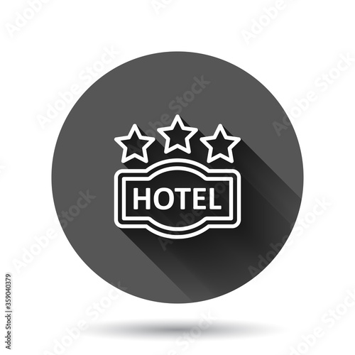 Hotel 3 stars sign icon in flat style. Inn vector illustration on black round background with long shadow effect. Hostel room information circle button business concept.