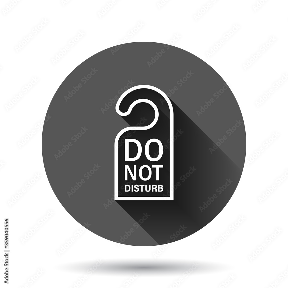Do not disturb hotel sign icon in flat style. Inn vector illustration on black round background with long shadow effect. Hostel clean room circle button business concept. Do not disturb hotel sign icon in flat style. Inn vector illustration on black round background with long shadow effect. Hostel clean room circle button business concept.