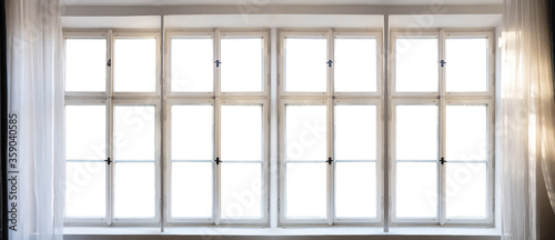 View through old window concept. Vintage white window