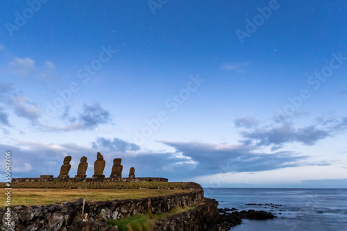 Easter Island, Moais Tahai Archaeological Complex, Rapa Nui National Park, Chile. photo