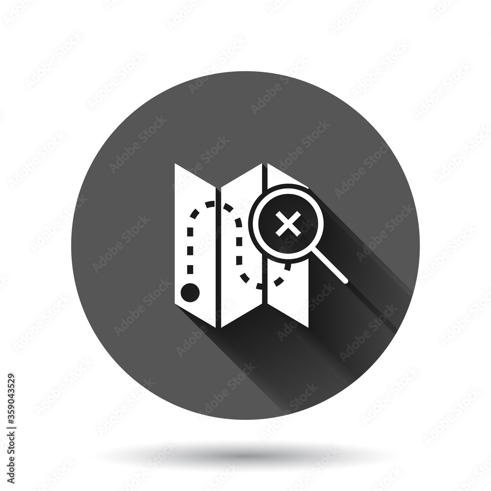 Map pin icon in flat style. gps navigation vector illustration on black round background with long shadow effect. Locate position circle button business concept. Map pin icon in flat style. gps navigation vector illustration on black round background with long shadow effect. Locate position circle button business concept.