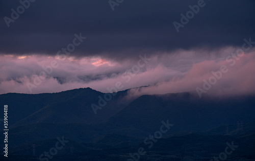                                                       Shakotan Peninsula in the evening as seen from Iwanai Town  Hokkaido    