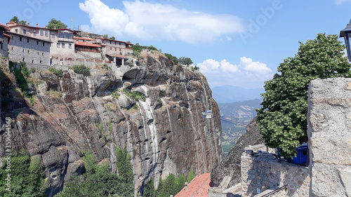 Obraz na płótnie Holy Monastery of the Great Meteoron, Greece, summer 2019. It is located in Meteora, where the monasteries are on giant rocks. In the background you can see a cable car w salonie