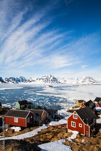 A beautiful lanscape view over Kulusuk and eastern Greenland.  photo