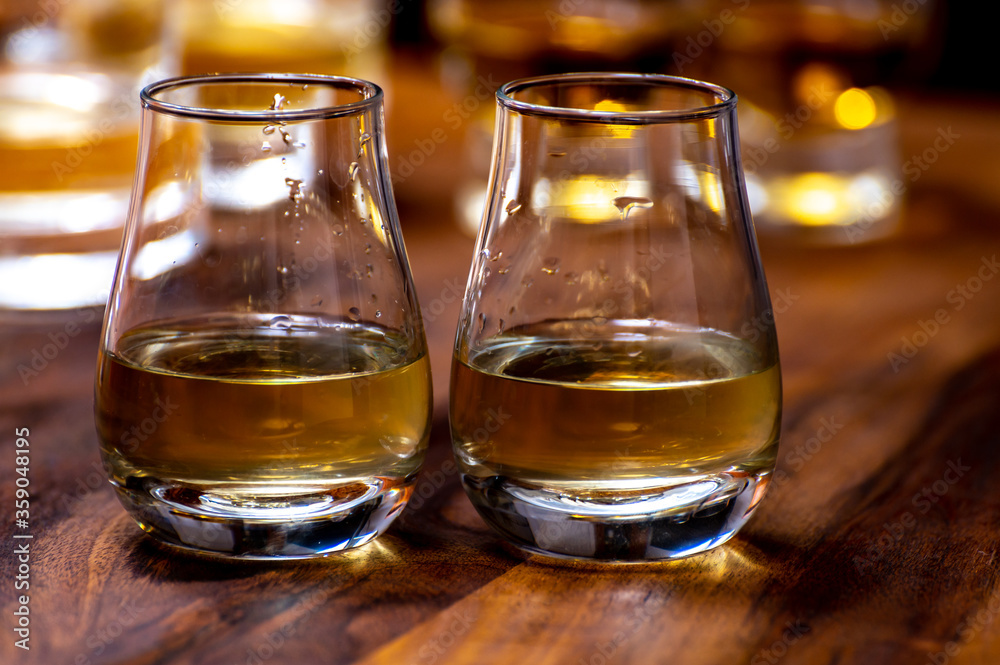 Scotch single malt or blended whisky tasting on distillery in Scotland, UK