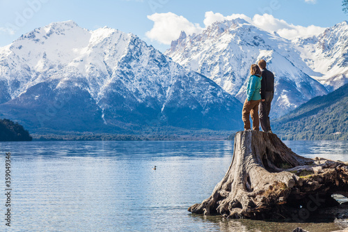 A couple enjoying some spectacular views near Bariloche in Patagonia, Argentina photo