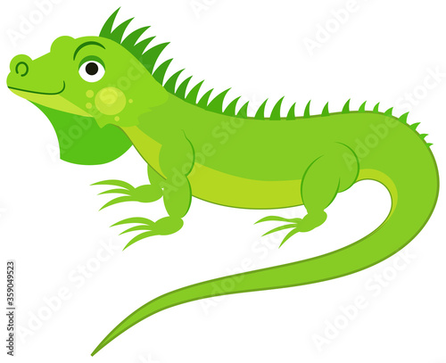 Cute green iguana isolated on white background. Flat vector illustration.