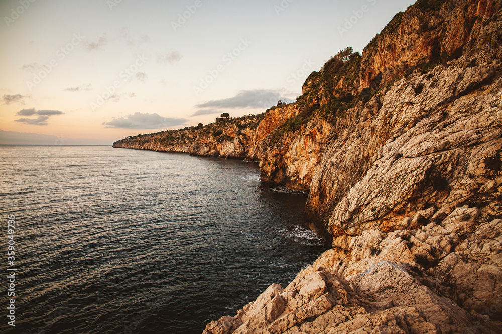 sunset over the coast