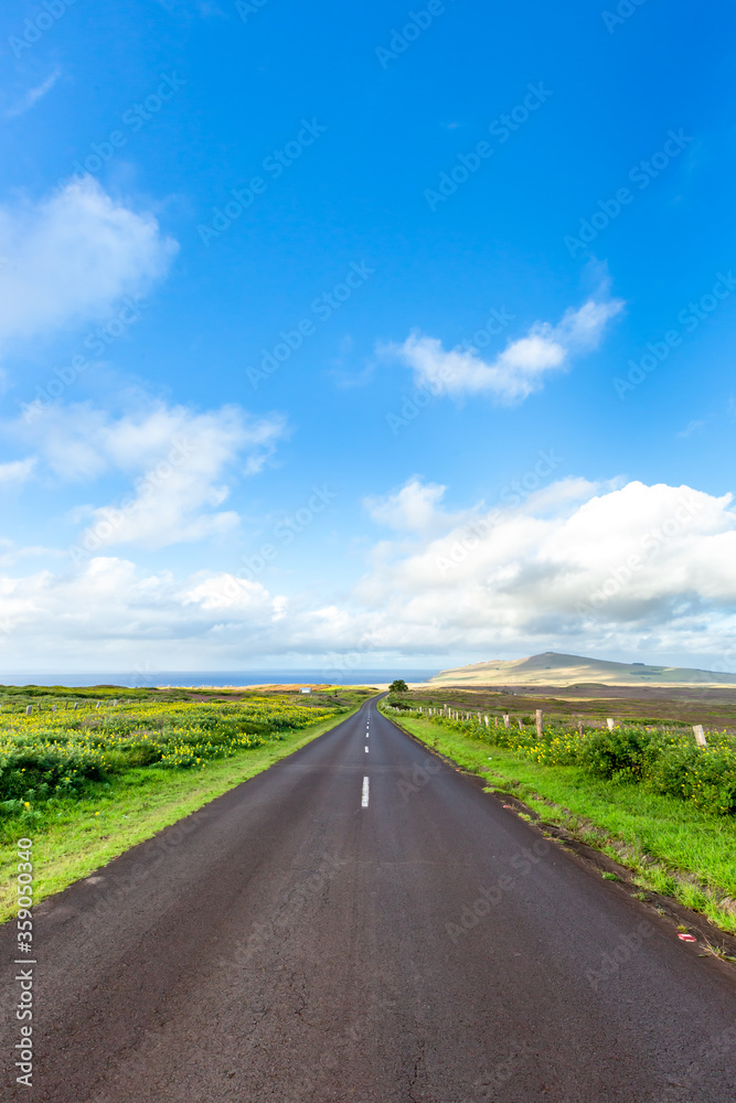Road in Easter Island, Rapa Nui. Chile.