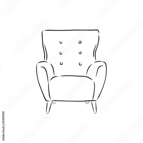 Sketch chair in linear style, outline drawing in black on a white background. Upholstered furniture for sitting, relaxing. Silhouette. vector. upholstered chair, vector sketch illustration