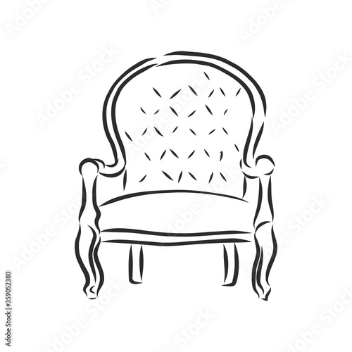 Sketch chair in linear style, outline drawing in black on a white background. Upholstered furniture for sitting, relaxing. Silhouette. vector. upholstered chair, vector sketch illustration