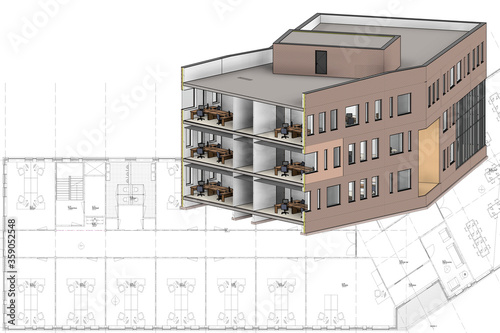 Fotografi Building on a construction drawing