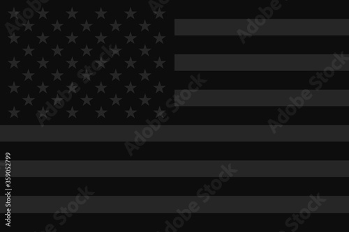 Dark usa flag. Stop racism and Black lives matter concept. Black american flag, poverty and violence. Modern vector. Mourning for victims